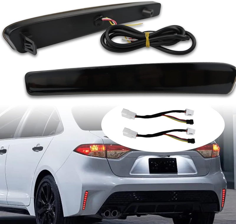 PGTOPONE Smoked LED Rear Bumper Reflectors Fog Brake Tail Light Sequential Turn Signal Lamps Accessories Kit For 2020 2021 2022 2023 Toyota Corolla L LE SE (Rear Fog Light B) - Image 1